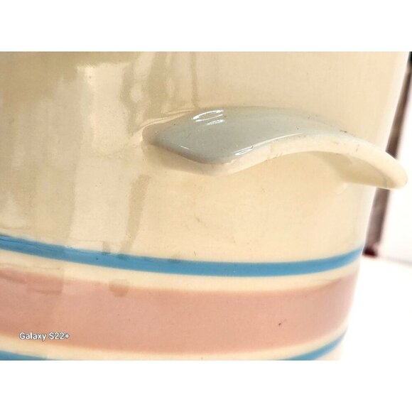 McCoy Pottery Blue Stripe Pink Band Bean Pot Casserole Dish Spoon Divot 0164 - Picture 10 of 16